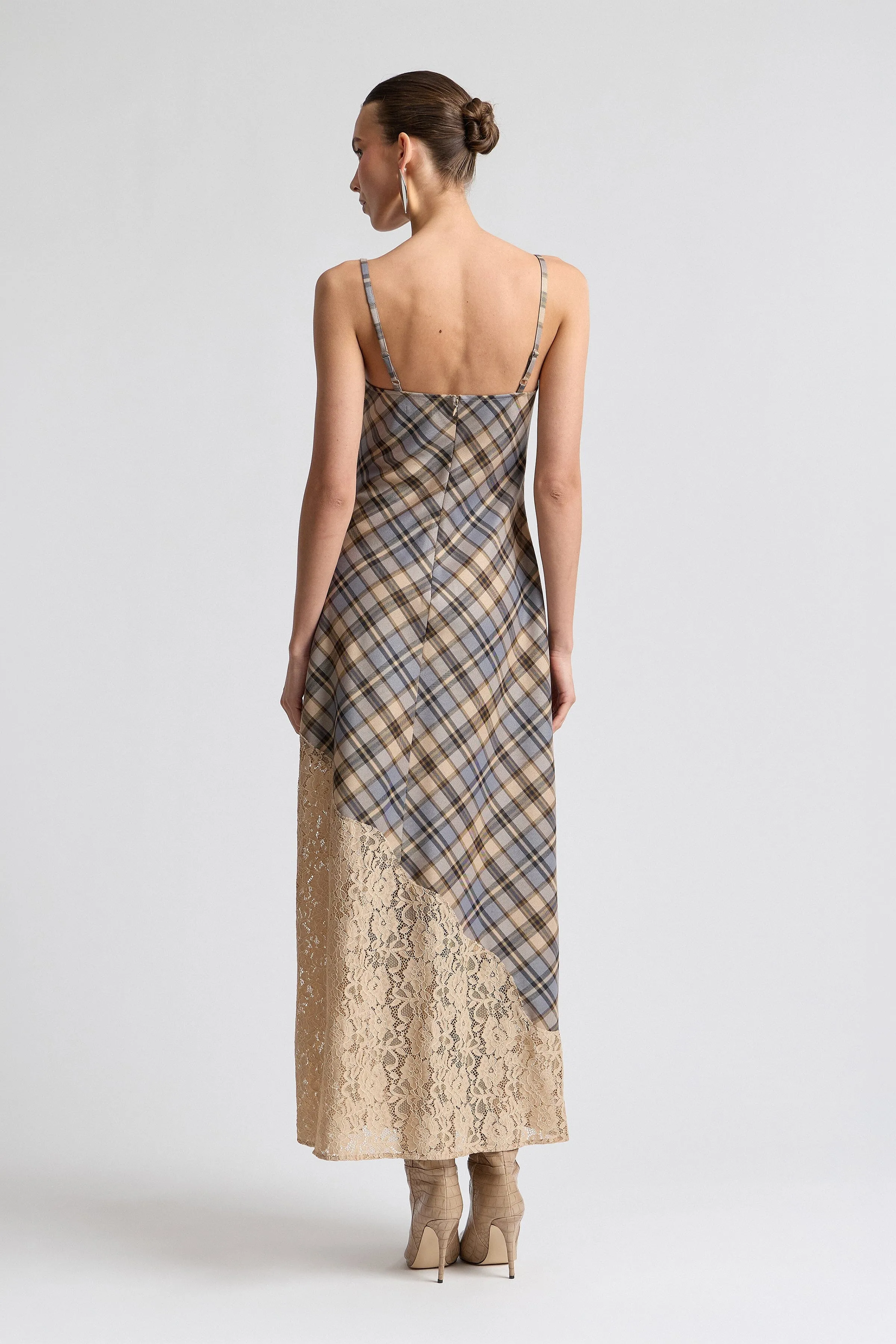Lace Inset Plaid Bias Maxi Dress sold by Avec Les Filles product image thumbnail 5