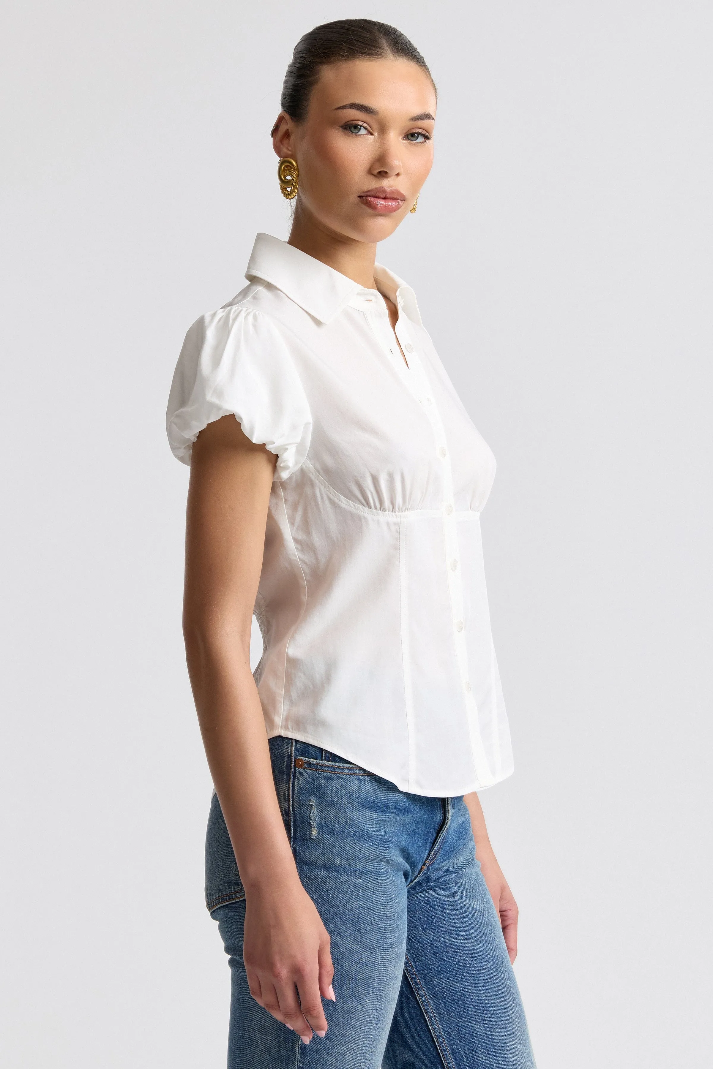 Lyocell Blend Puff Sleeve Button Front Top sold by Avec Les Filles product image thumbnail 3