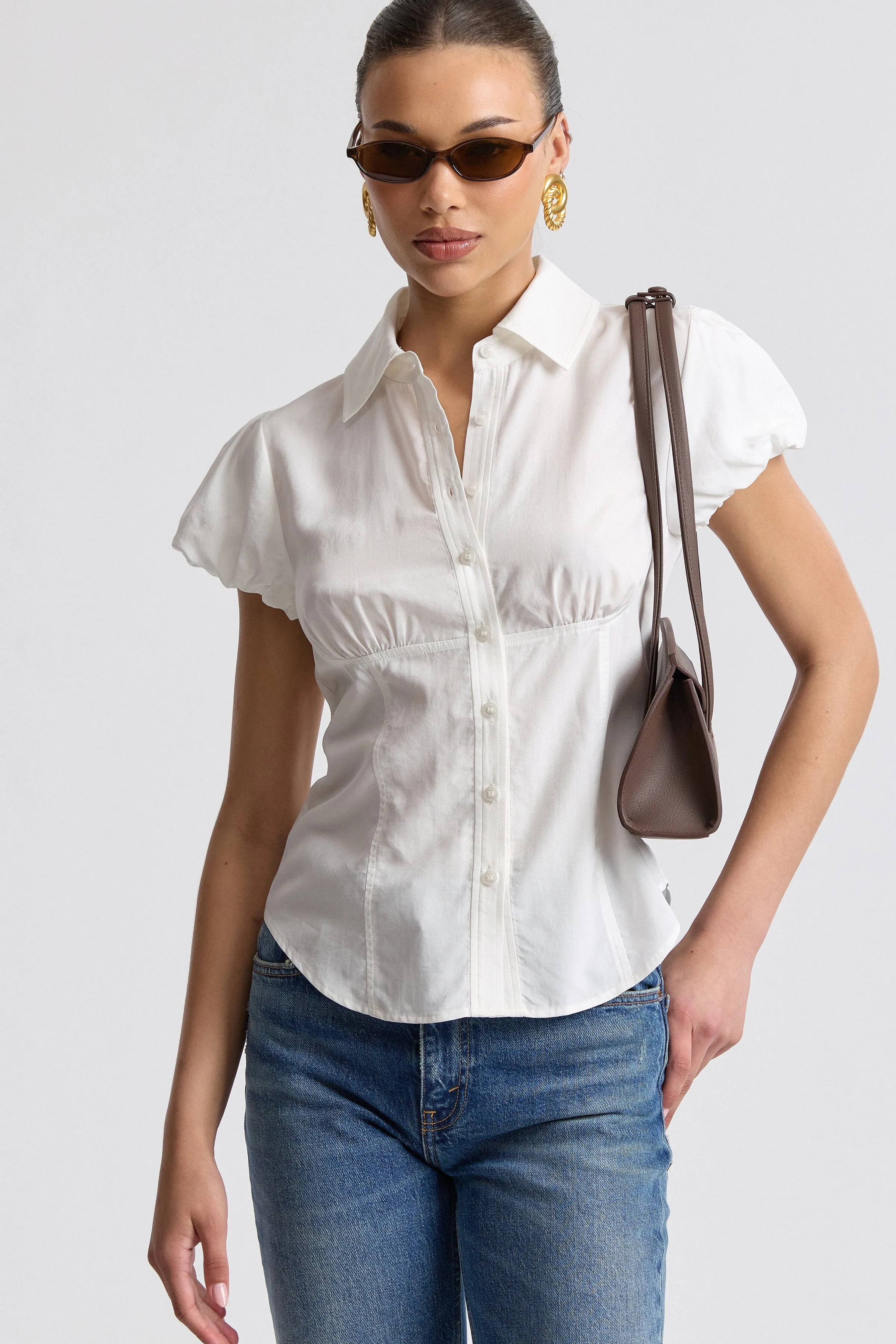 Lyocell Blend Puff Sleeve Button Front Top sold by Avec Les Filles product image thumbnail 2