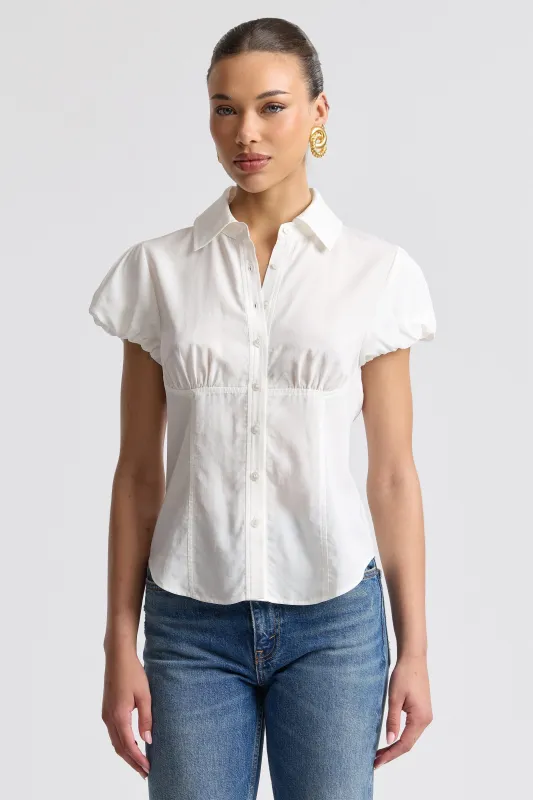 Lyocell Blend Puff Sleeve Button Front Top made by Avec Les Filles