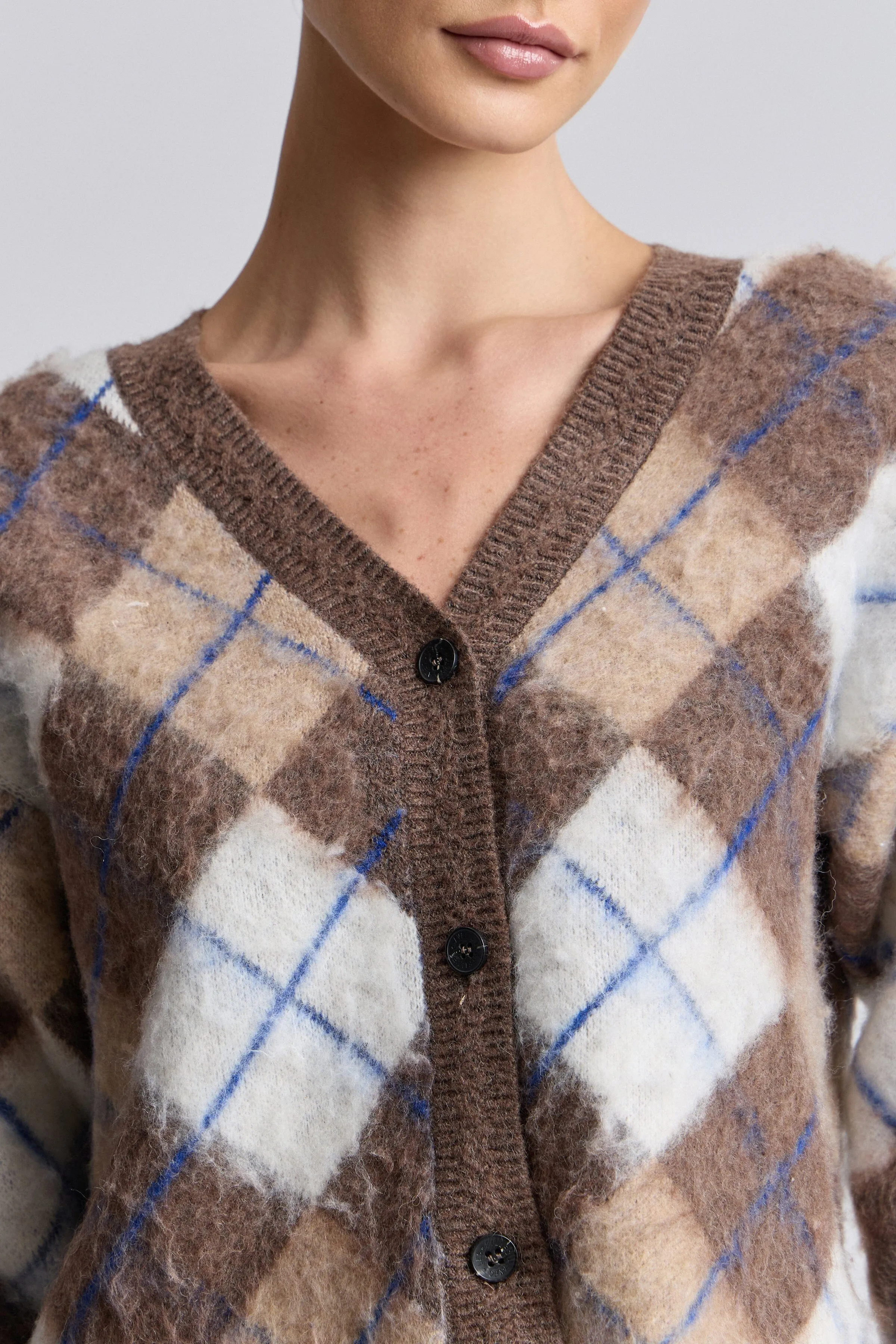 Brushed Argyle Jacquard Cropped Cardigan sold by Avec Les Filles product image thumbnail 5