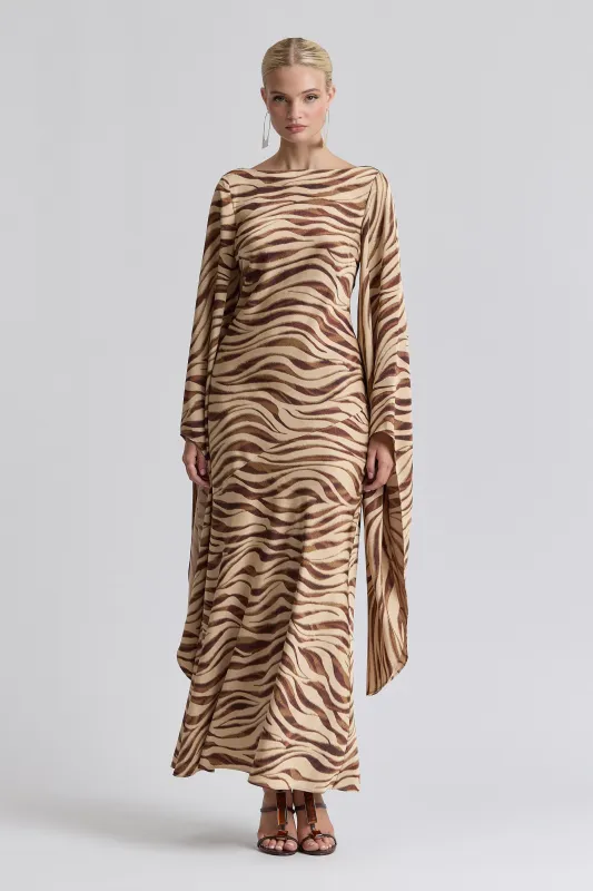 Statement Sleeve Zebra Print Satin Maxi Dress made by Avec Les Filles