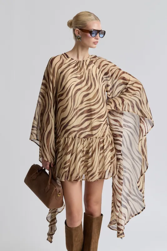 Waterfall Sleeve Zebra Print Crinkle Georgette Mini Dress made by Avec Les Filles