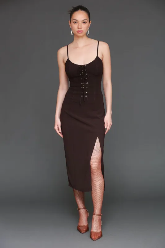 Lace Up Corset Crepe Midi Dress made by Avec Les Filles