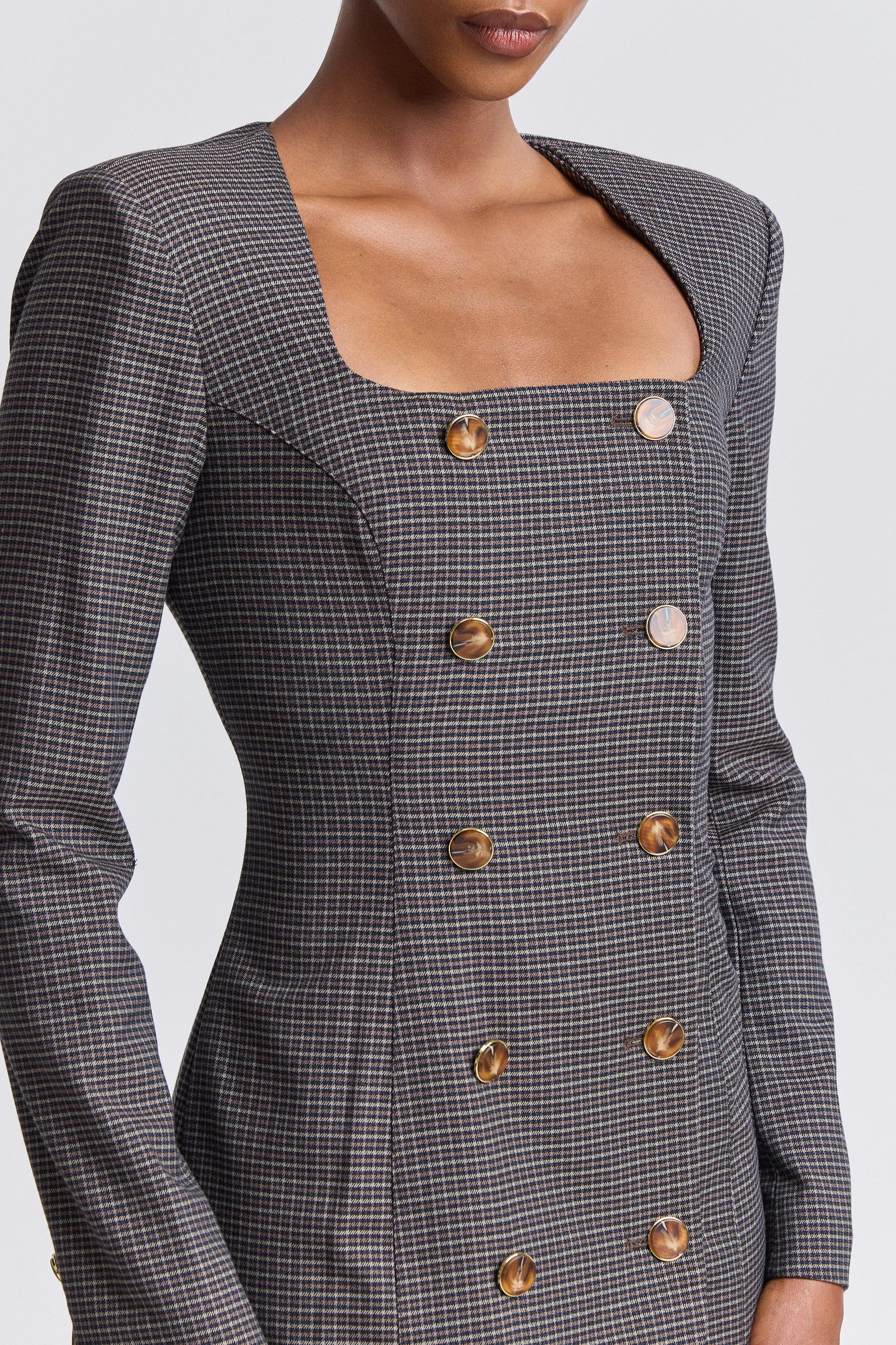 Double Breasted Plaid Maxi Dress sold by Avec Les Filles product image thumbnail 4