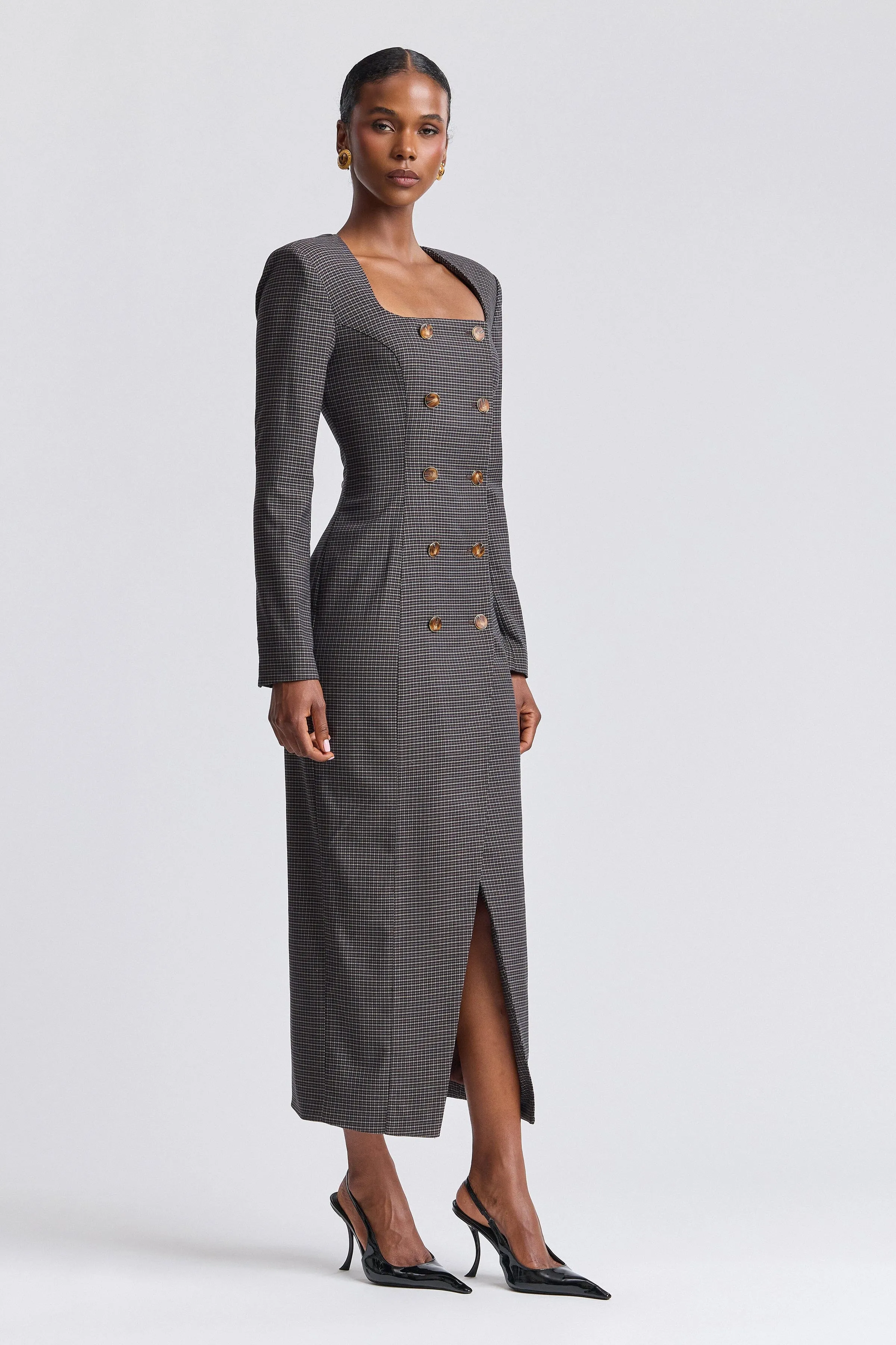 Double Breasted Plaid Maxi Dress sold by Avec Les Filles product image thumbnail 3
