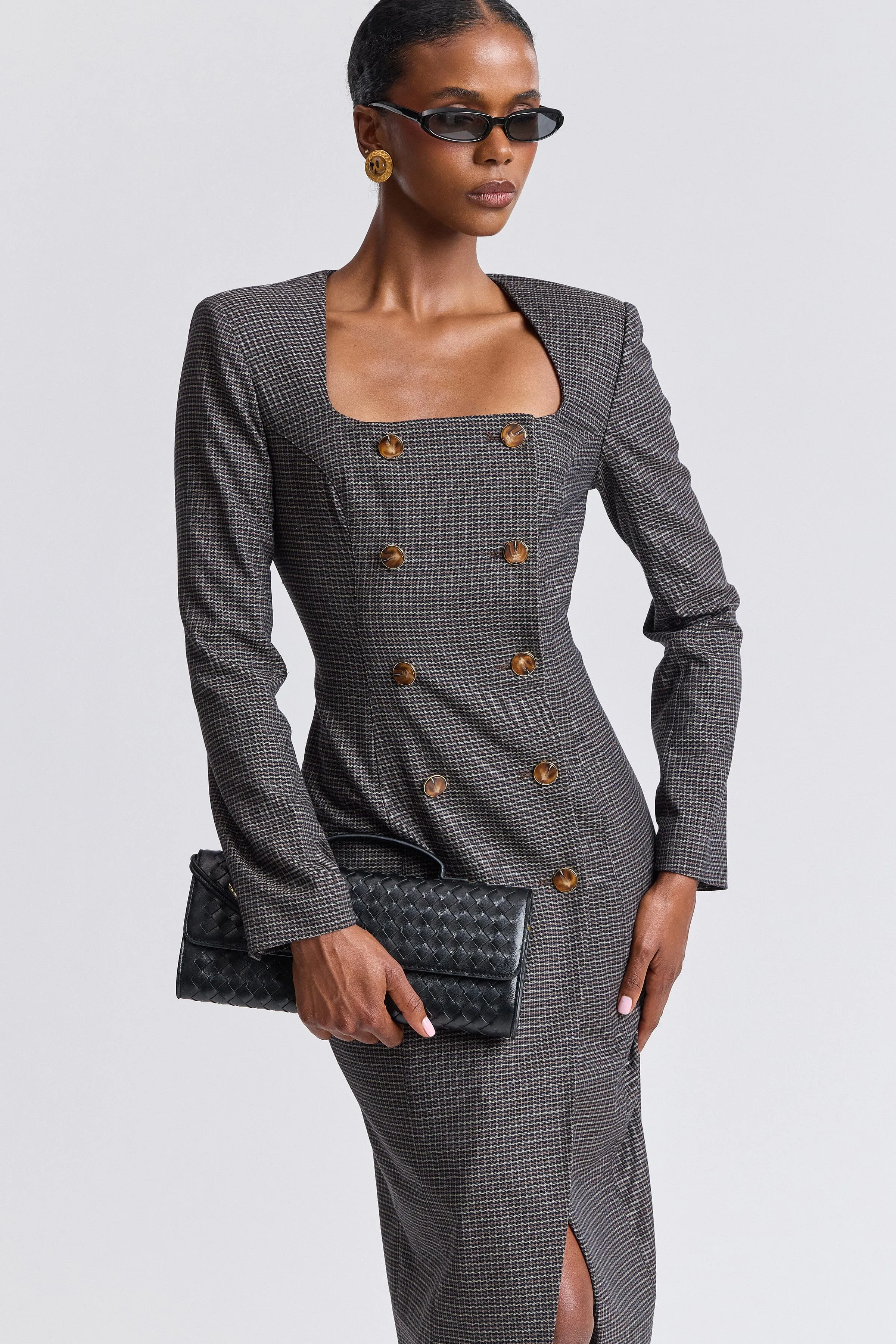 Double Breasted Plaid Maxi Dress sold by Avec Les Filles product image thumbnail 2