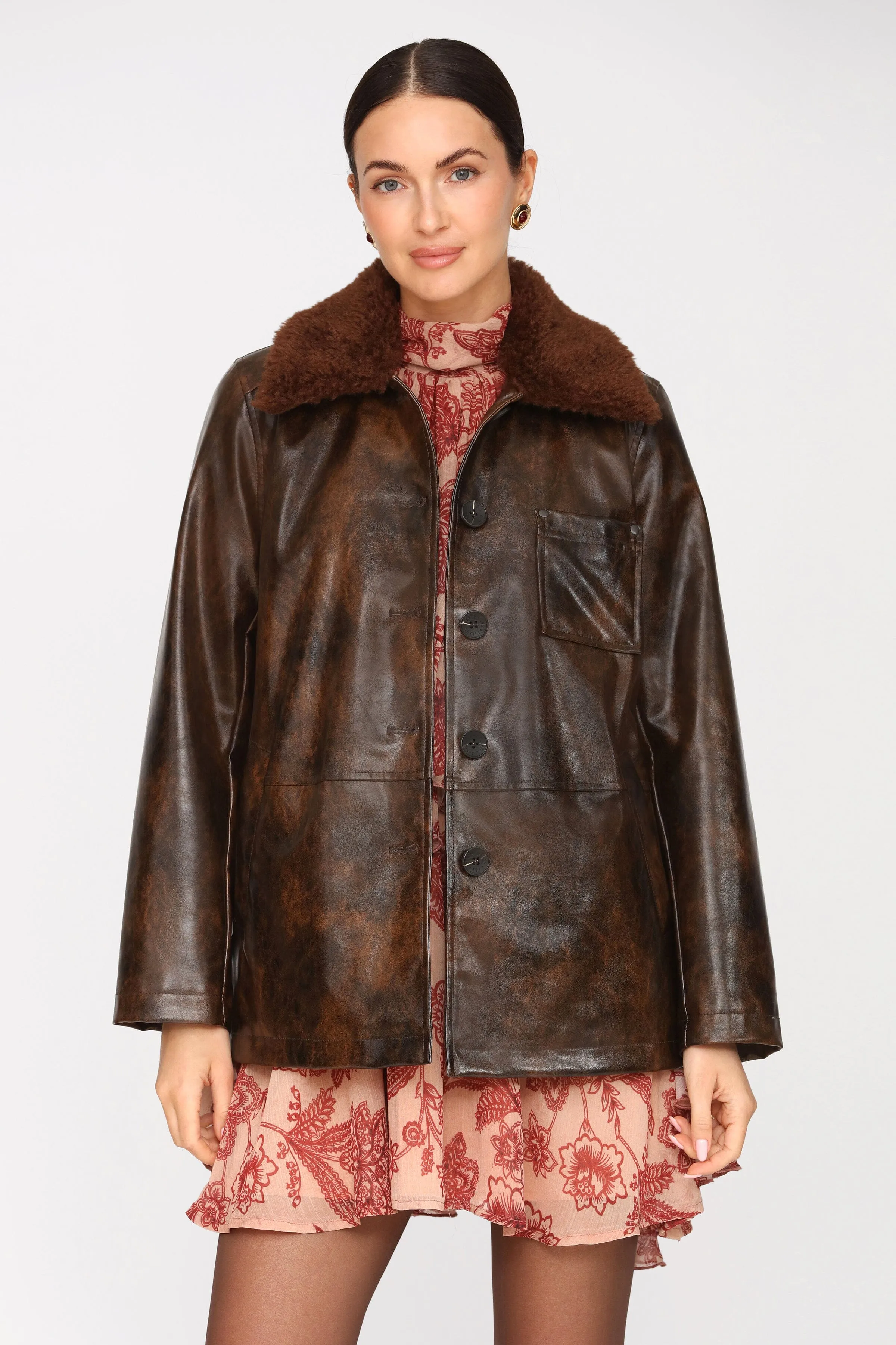 Faux-Ever Leather™ Fur Collar Barn Jacket sold by Avec Les Filles