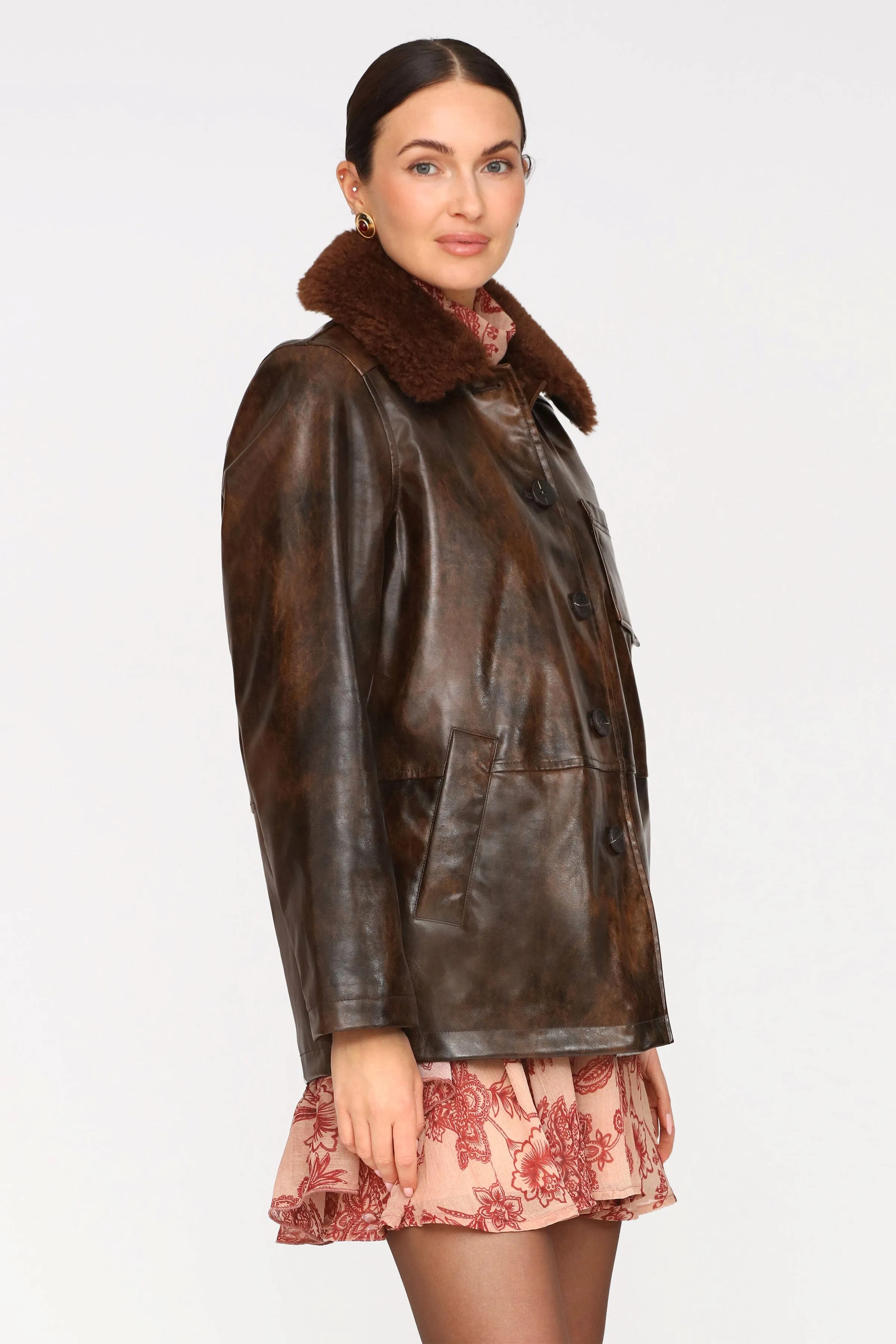 Faux-Ever Leather™ Fur Collar Barn Jacket sold by Avec Les Filles product image thumbnail 5