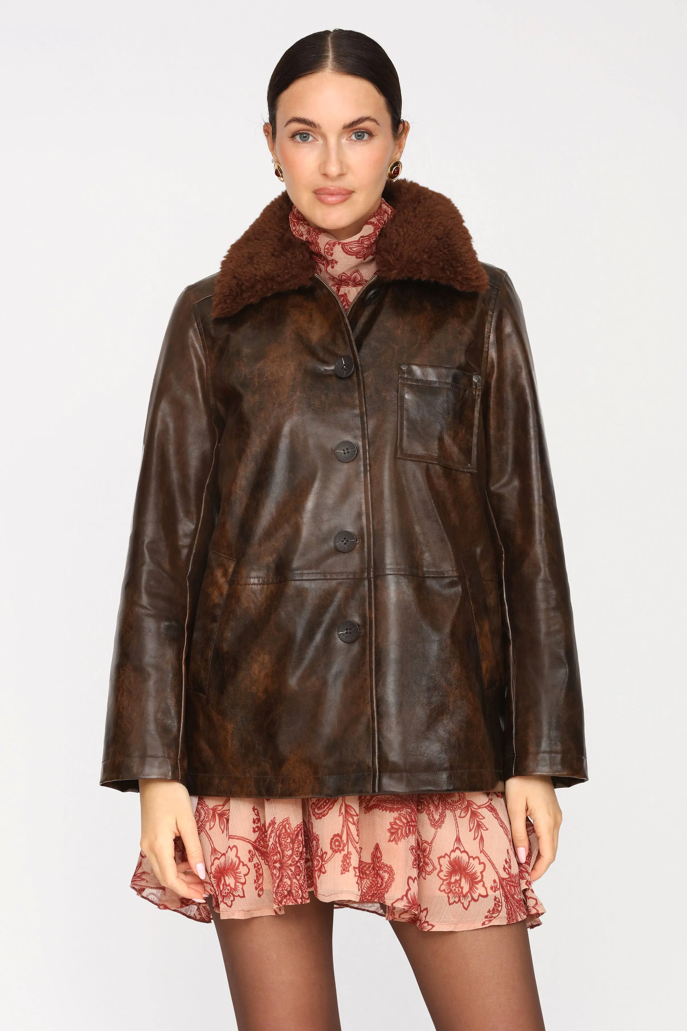 Faux-Ever Leather™ Fur Collar Barn Jacket sold by Avec Les Filles product image thumbnail 4
