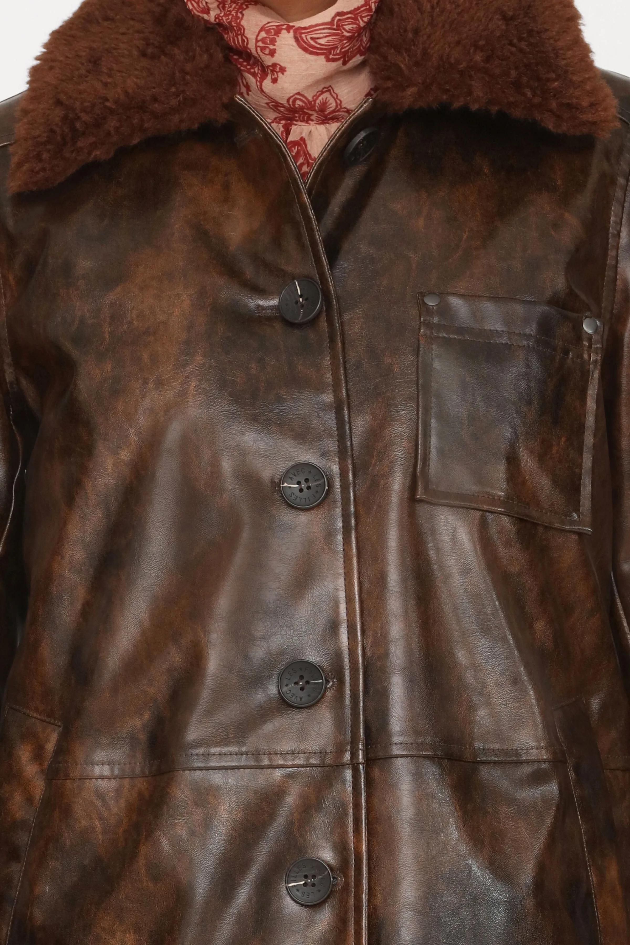 Faux-Ever Leather™ Fur Collar Barn Jacket sold by Avec Les Filles product image thumbnail 3