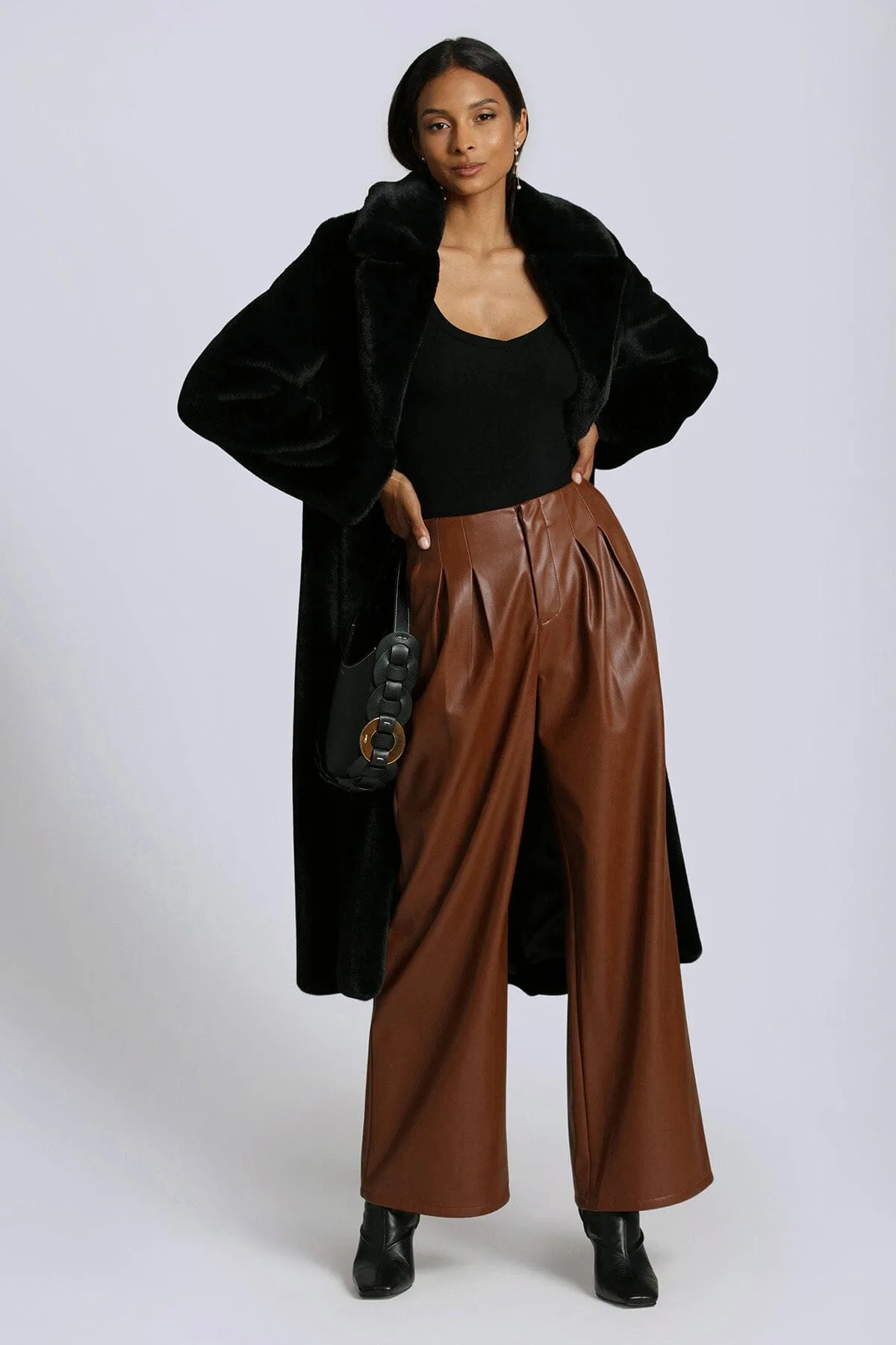 Faux-Ever Leather™ Pleated Wide Leg Trouser sold by Avec Les Filles product image thumbnail 2