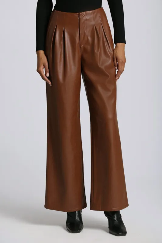 Faux-Ever Leather™ Pleated Wide Leg Trouser sold by Avec Les Filles