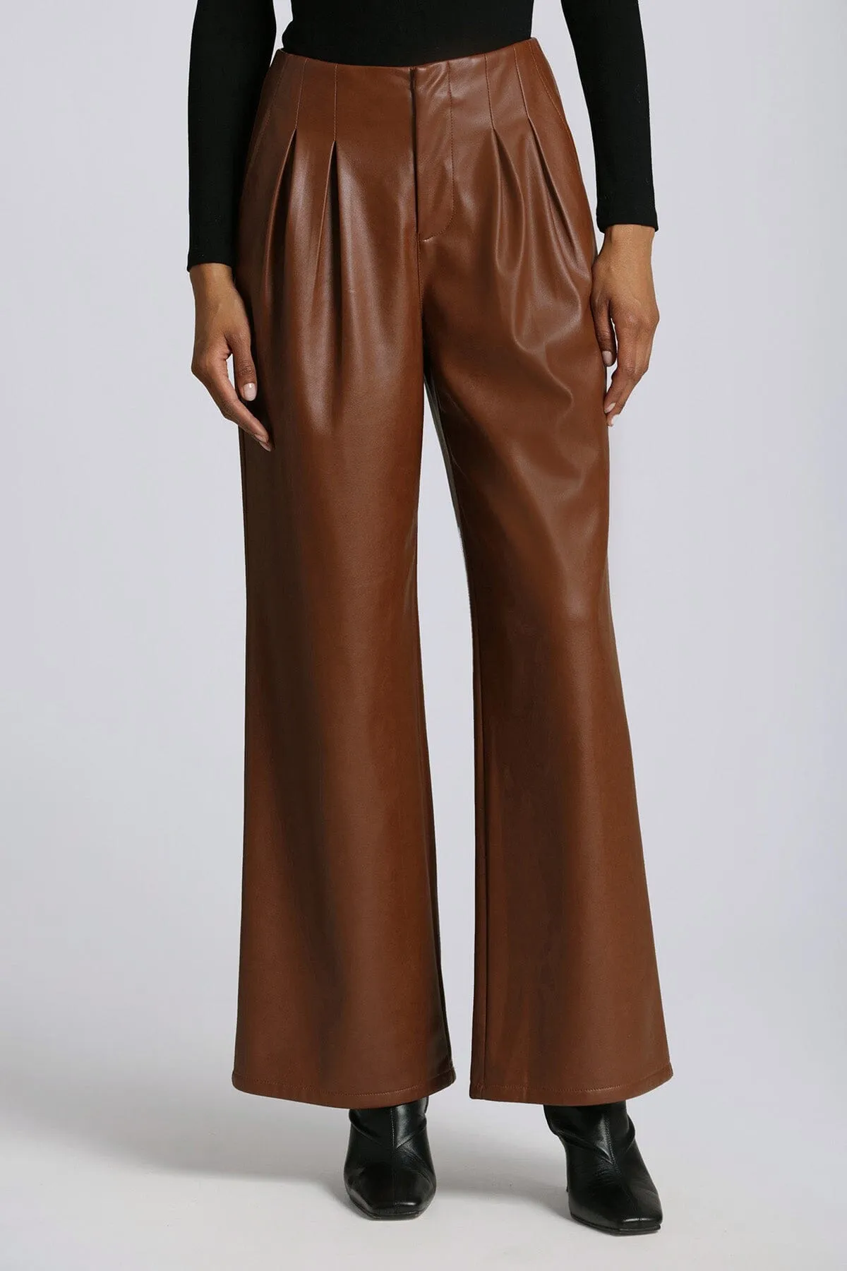Faux-Ever Leather™ Pleated Wide Leg Trouser sold by Avec Les Filles