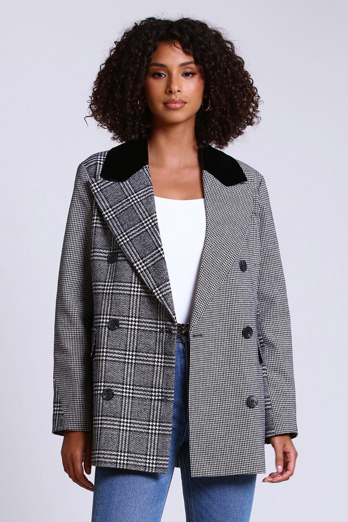 Houndstooth Mixed Media Double Breasted Blazer sold by Avec Les Filles product image thumbnail 3