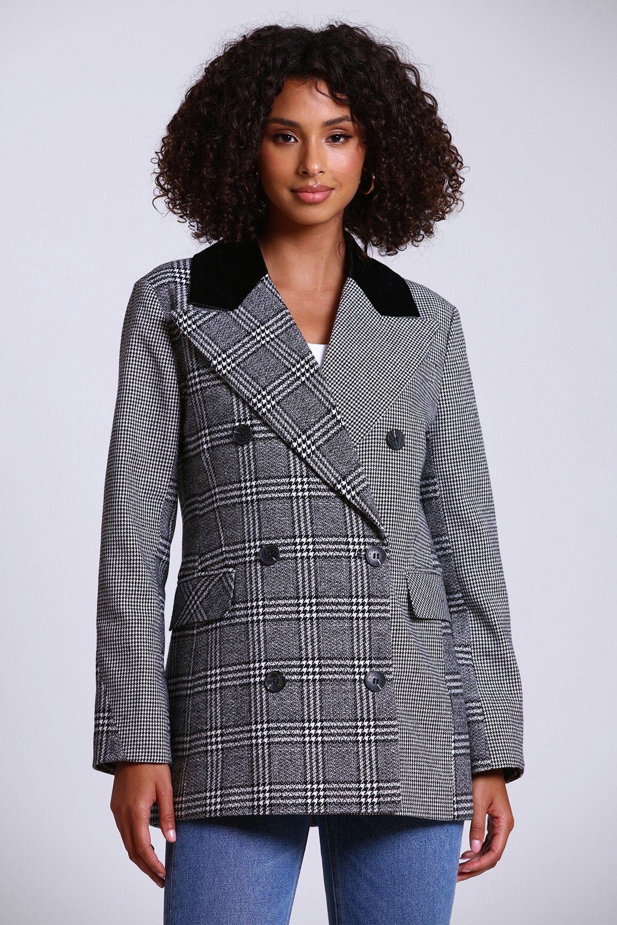 Houndstooth Mixed Media Double Breasted Blazer sold by Avec Les Filles product image thumbnail 2