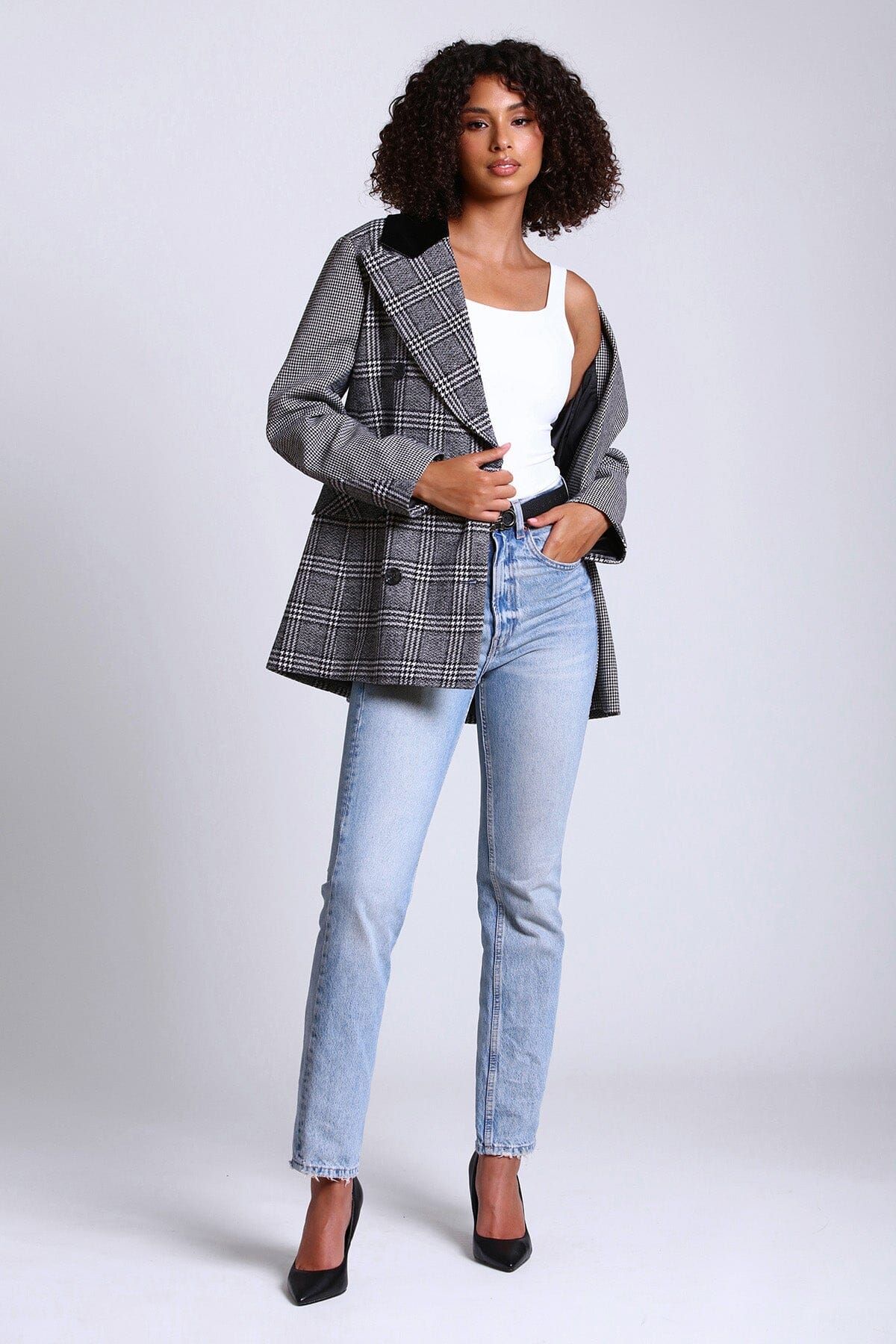 Houndstooth Mixed Media Double Breasted Blazer sold by Avec Les Filles product image thumbnail 7