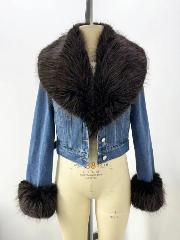 Faux Fur Trim Denim Jacket sold by Avec Les Filles