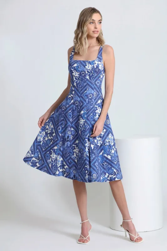 Patchwork Floral Linen Blend Fit-and-Flare Dress sold by Avec Les Filles