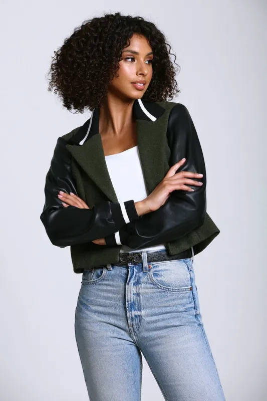 Mixed Media Cropped Varsity Blazer made by Avec Les Filles