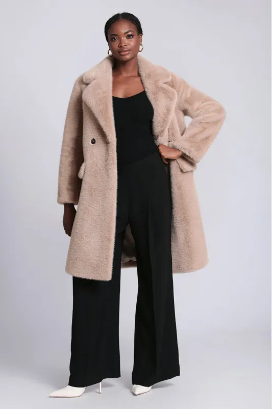 Double-Breasted Faux Mink Fur Coat sold by Avec Les Filles