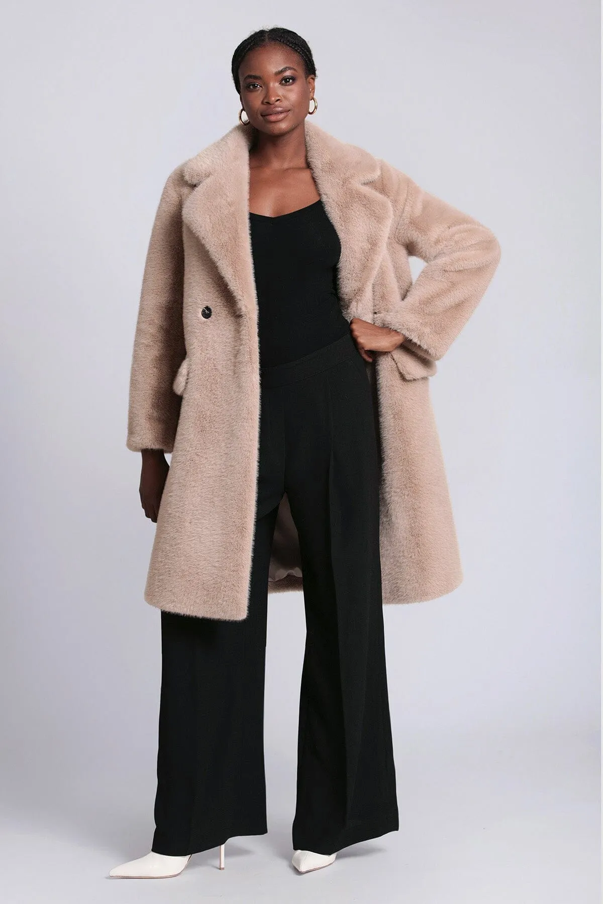 Double-Breasted Faux Mink Fur Coat sold by Avec Les Filles
