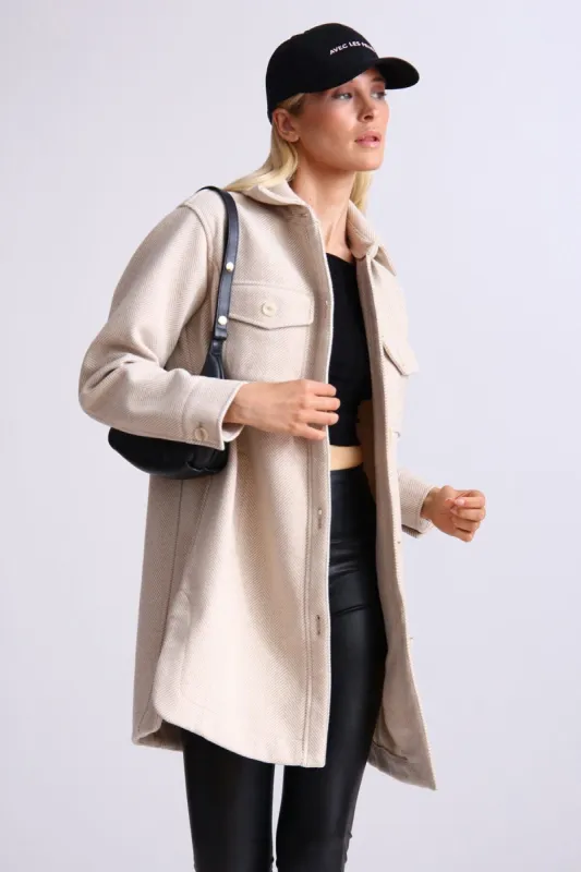 Longline Herringbone Shacket sold by Avec Les Filles