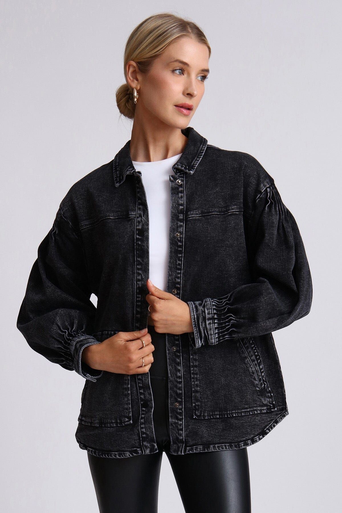 Acid Wash Denim Shacket sold by Avec Les Filles product image thumbnail 2