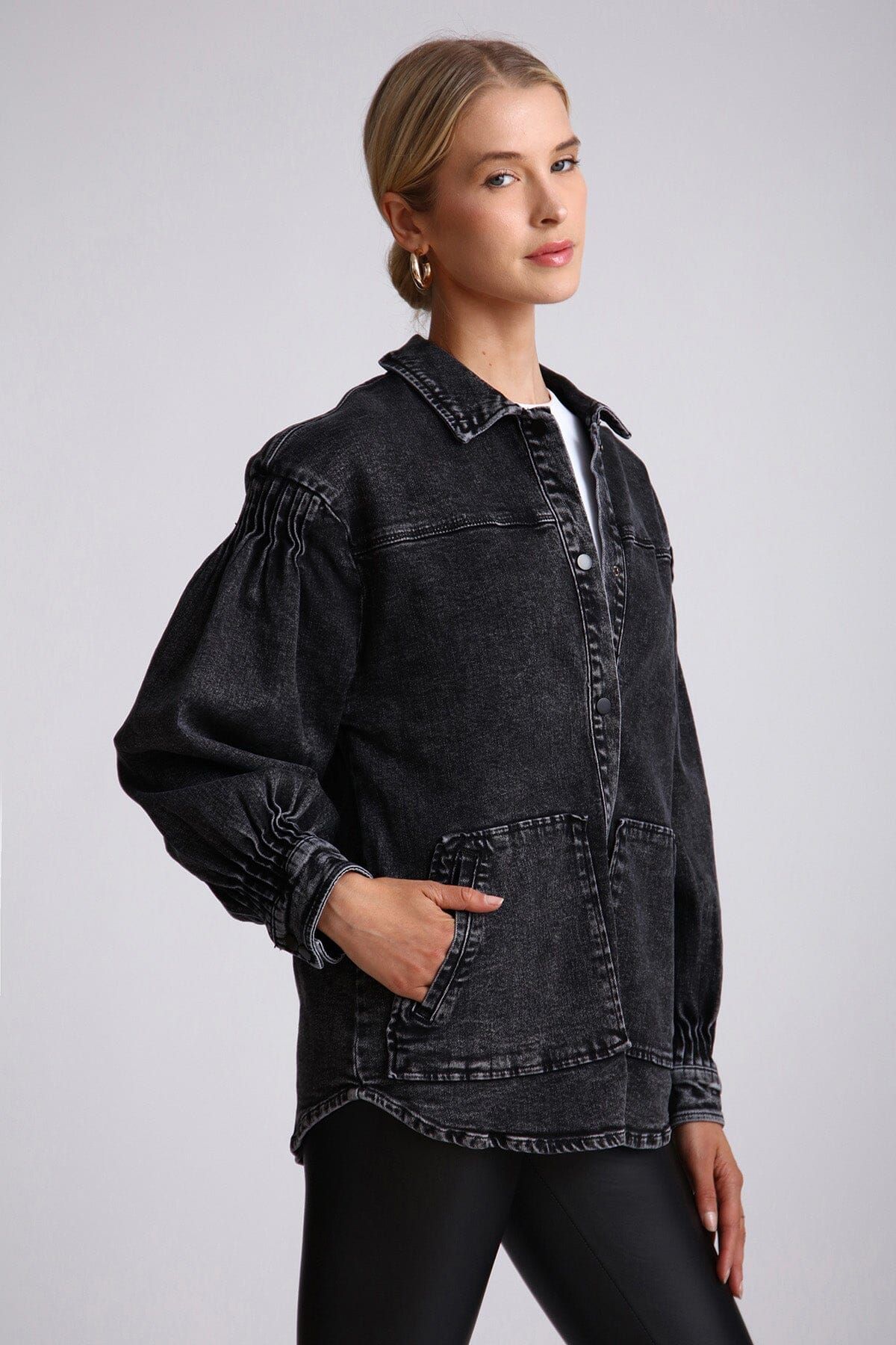 Acid Wash Denim Shacket sold by Avec Les Filles product image thumbnail 5