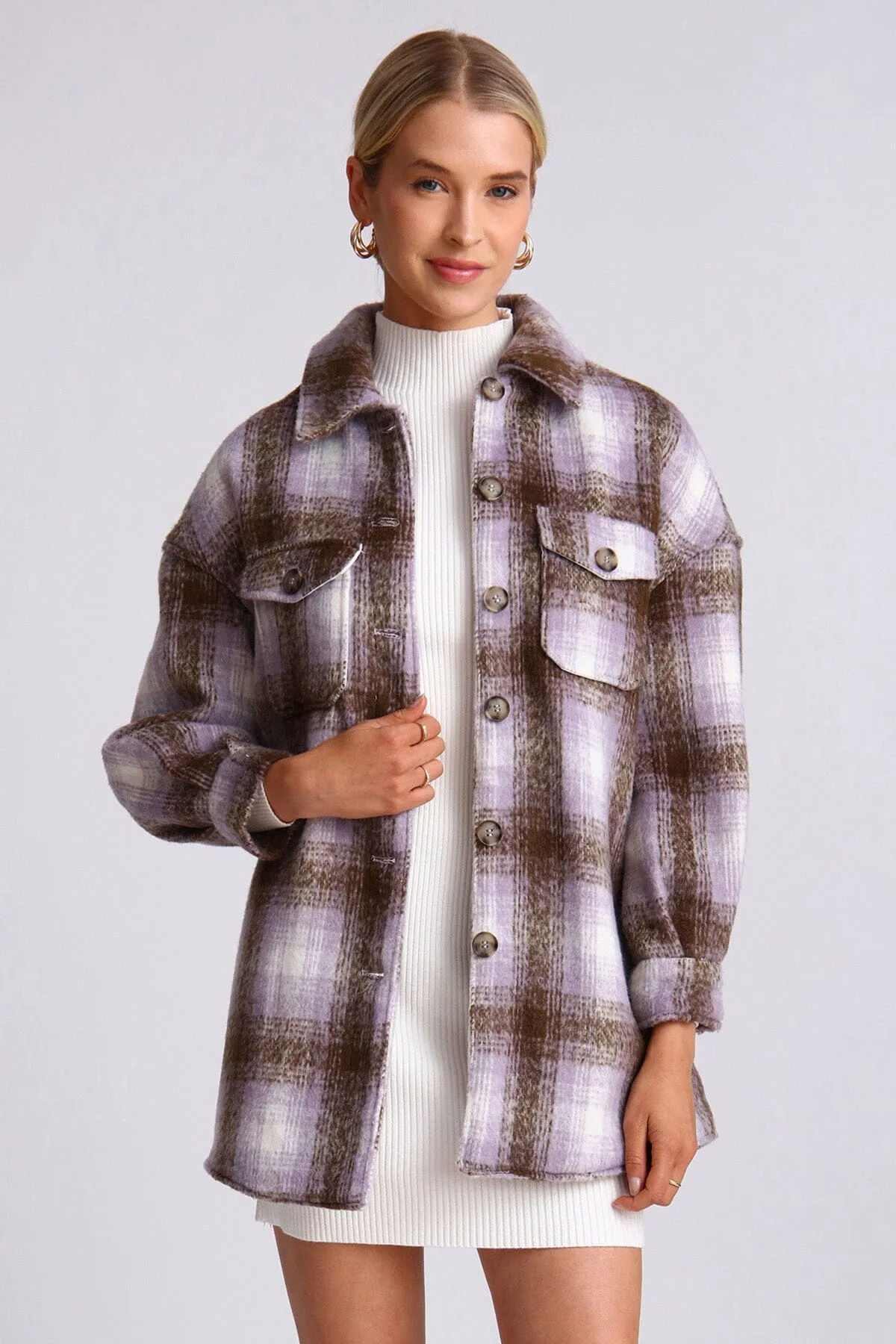 Oversized Brushed Plaid Shacket sold by Avec Les Filles