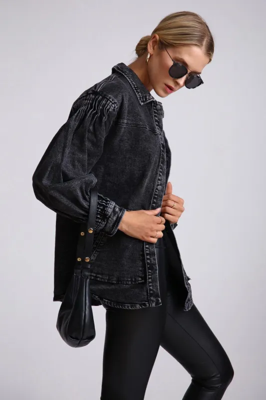 Acid Wash Denim Shacket sold by Avec Les Filles