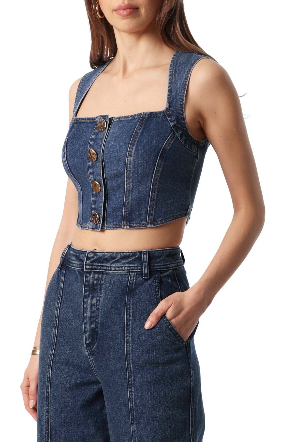 Stretch Denim Bustier Top sold by Avec Les Filles product image thumbnail 3