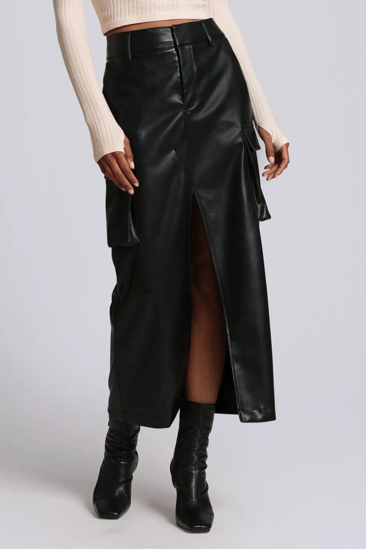 Faux-Ever Leather™ Maxi Cargo Skirt sold by Avec Les Filles product image thumbnail 2