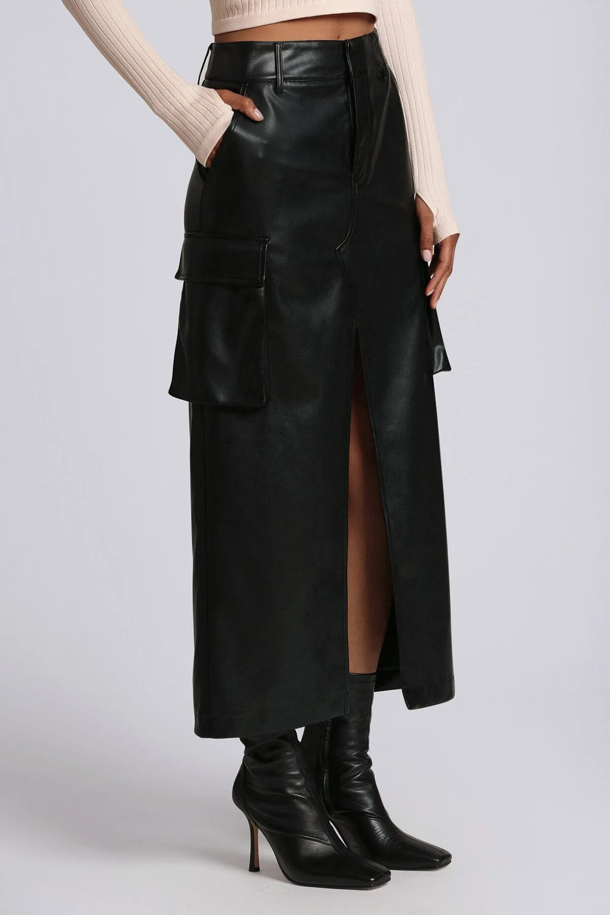 Faux-Ever Leather™ Maxi Cargo Skirt sold by Avec Les Filles product image thumbnail 4