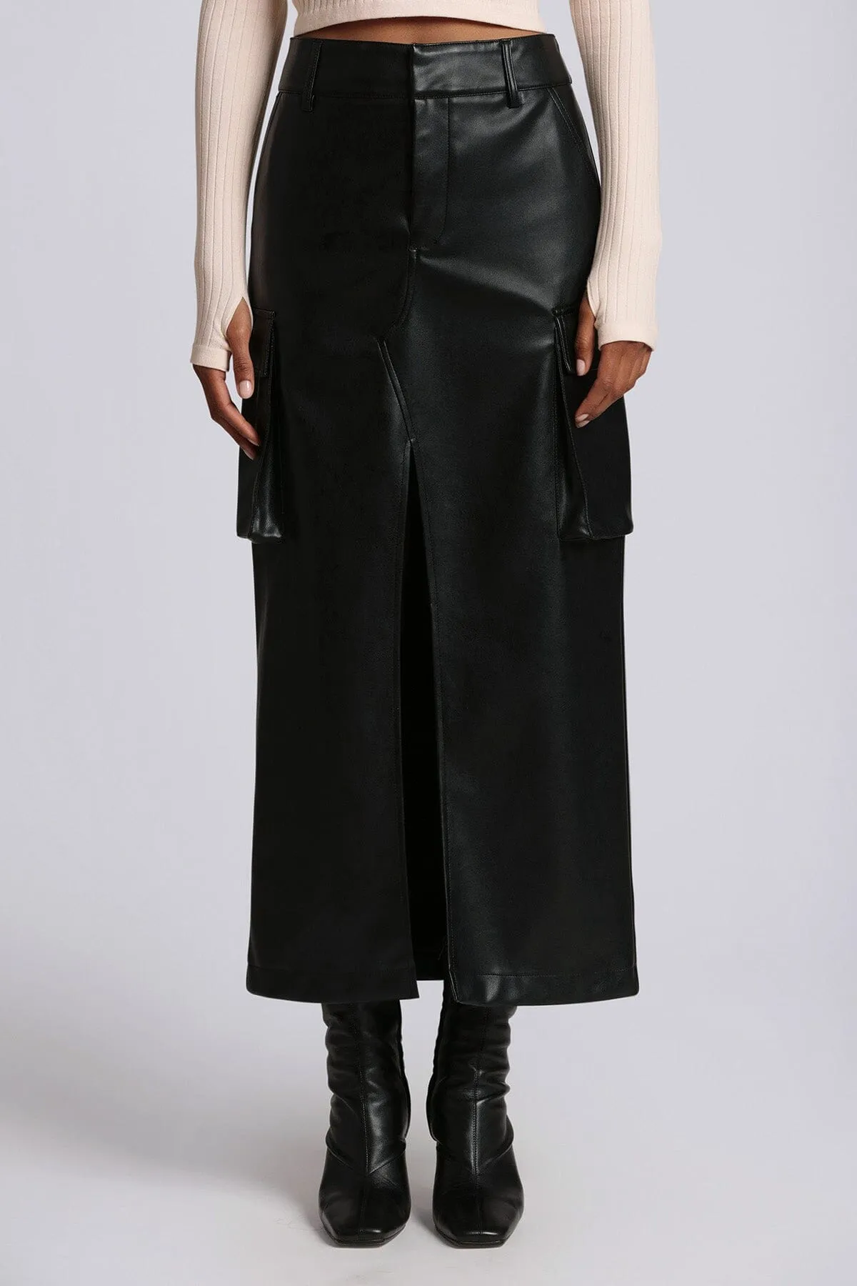 Faux-Ever Leather™ Maxi Cargo Skirt sold by Avec Les Filles product image thumbnail 3