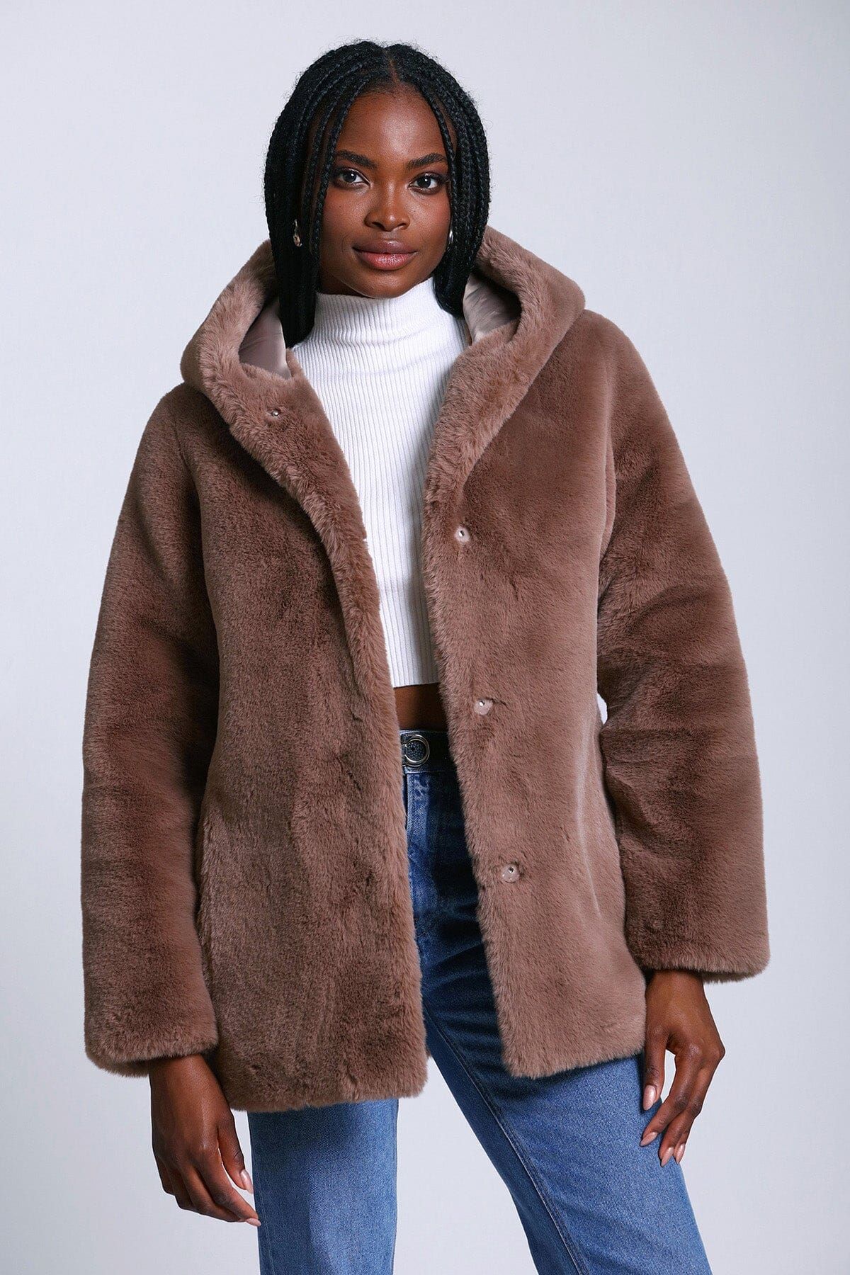 Hooded Faux Fur Coat sold by Avec Les Filles product image thumbnail 3
