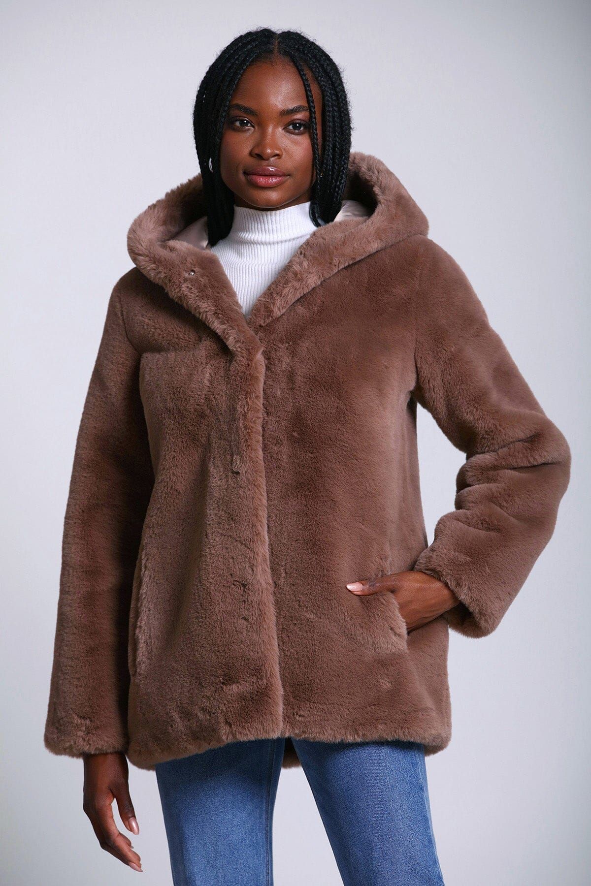 Hooded Faux Fur Coat sold by Avec Les Filles product image thumbnail 4