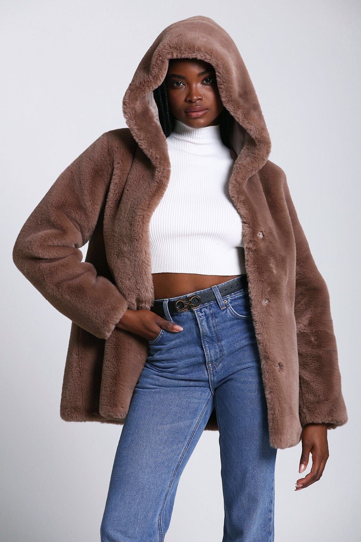 Hooded Faux Fur Coat sold by Avec Les Filles product image thumbnail 2