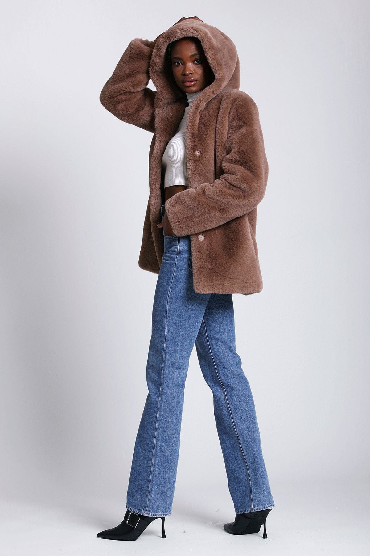 Hooded Faux Fur Coat sold by Avec Les Filles product image thumbnail 7