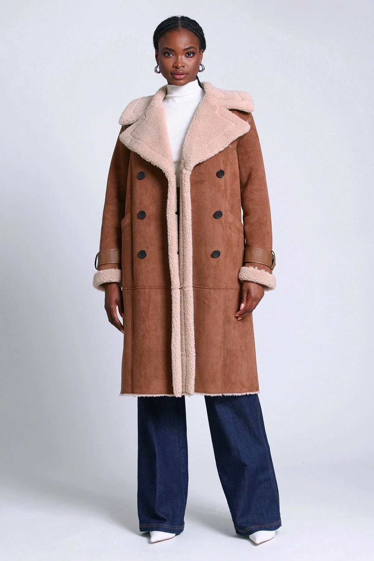 Double-Breasted Faux Shearling Coat sold by Avec Les Filles product image thumbnail 3