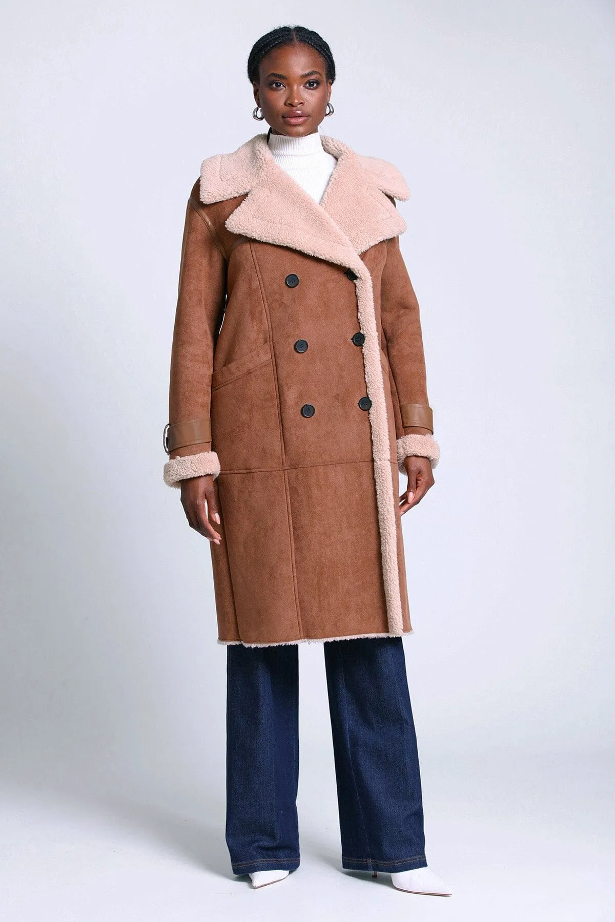 Double-Breasted Faux Shearling Coat sold by Avec Les Filles product image thumbnail 4