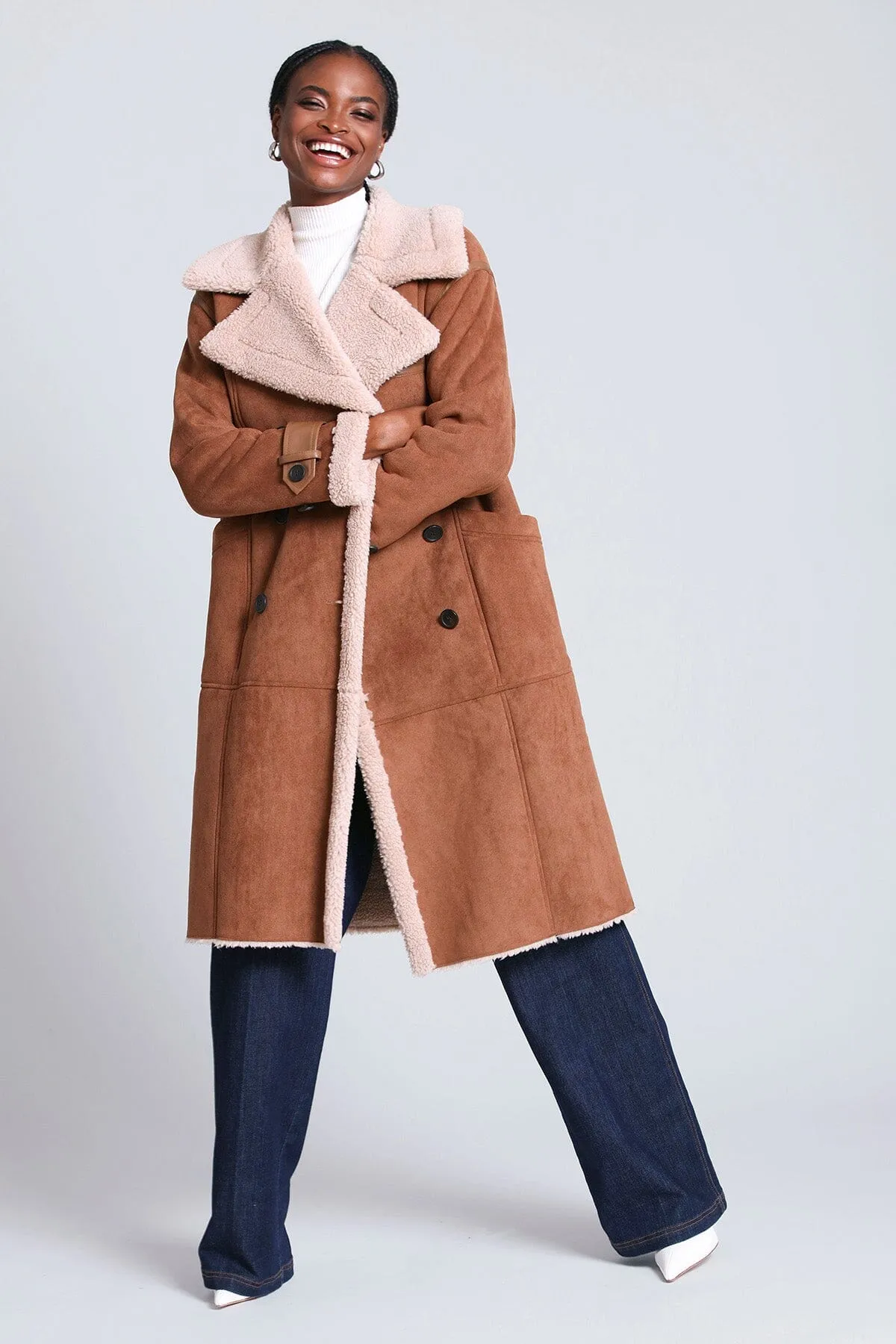 Double-Breasted Faux Shearling Coat sold by Avec Les Filles product image thumbnail 2