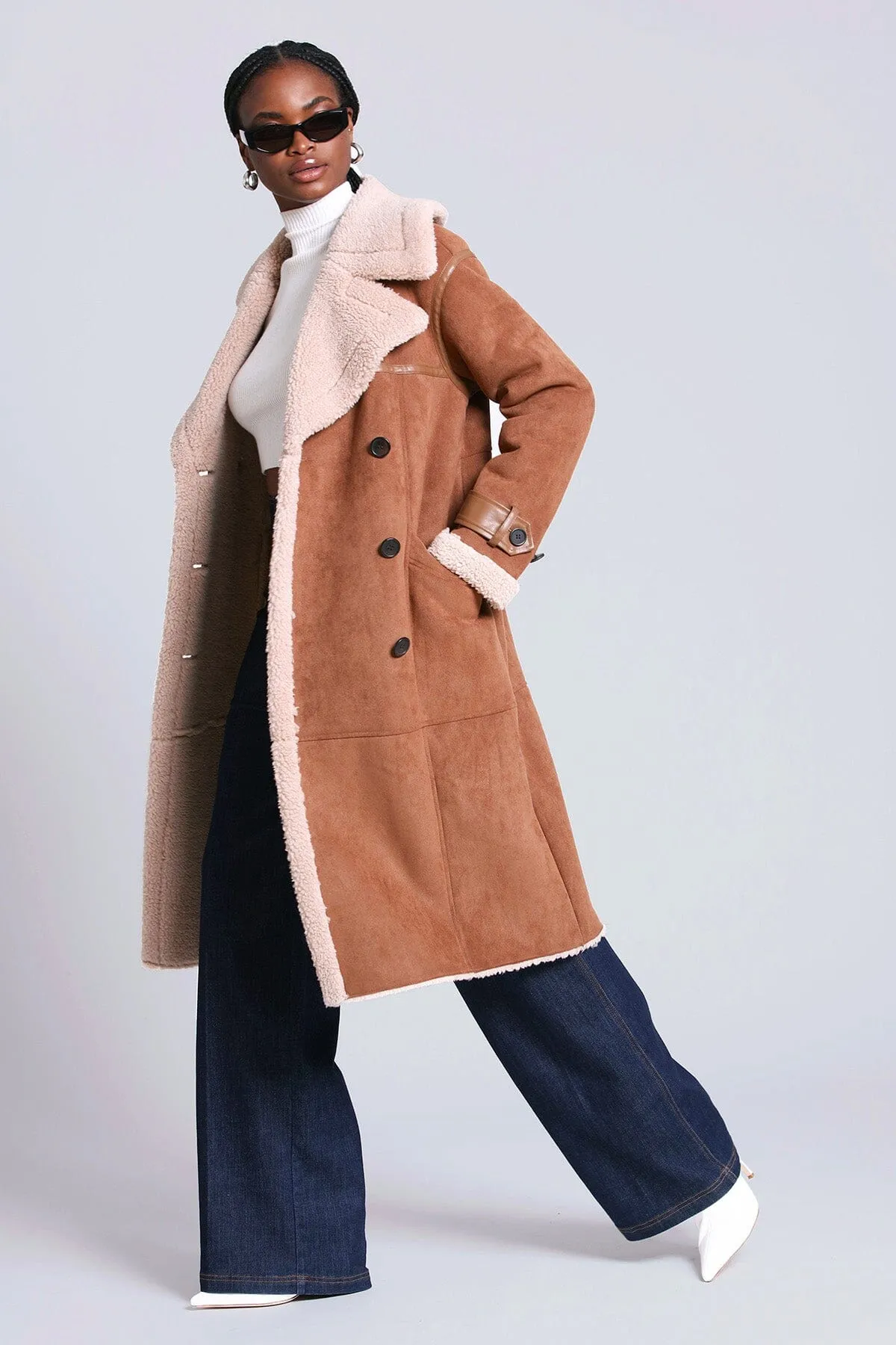 Double-Breasted Faux Shearling Coat sold by Avec Les Filles