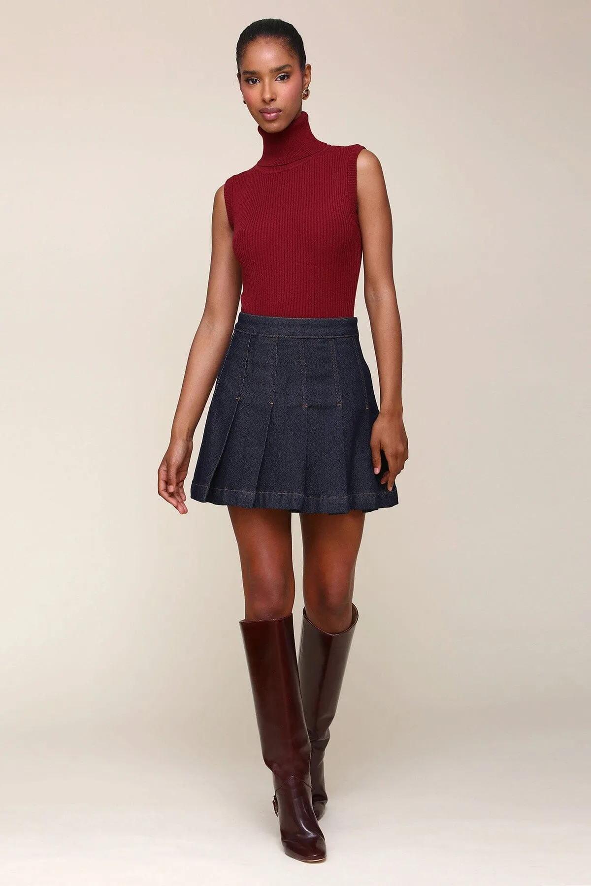 Denim Pleated Mini Skirt sold by Avec Les Filles product image thumbnail 3