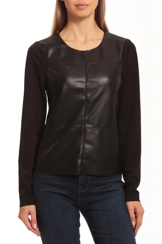 Faux Leather Paneled Ponte Top sold by Avec Les Filles