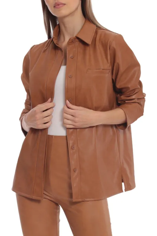 Faux Leather Button Down Shirt sold by Avec Les Filles