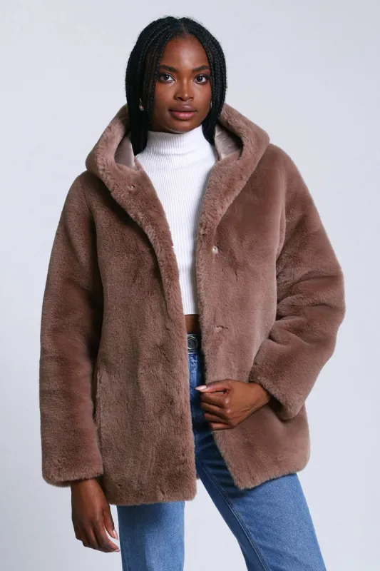 Hooded Faux Fur Coat sold by Avec Les Filles