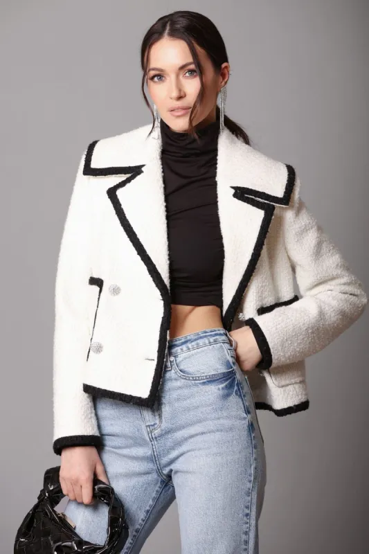 Contrast Trim Wool Blend Tweed Jacket sold by Avec Les Filles