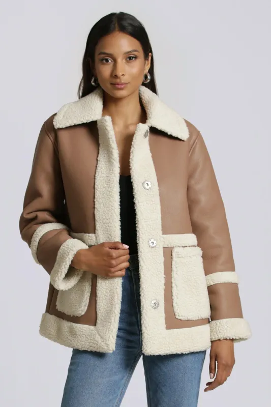 Two-Tone Faux Shearling Coat sold by Avec Les Filles
