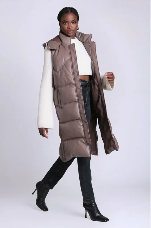 Faux-Ever Leather™ Hooded Longline Puffer Vest sold by Avec Les Filles